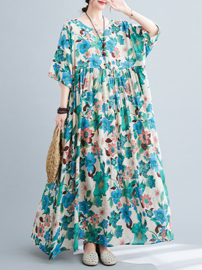 Beach Lunch Lounge Women’s Smocked Printed Flower Dress