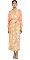 Floral Partywear Cotton Silk Kimono Orange Color Cotton Long Length Gown Robe Kimono