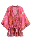 Evatrends cotton gown robe printed kimonos, Half open Collar, Outerwear, Cotton, Nightwear, Short kimono, Raglan Sleeves, Pink, loose fitting, moon Printed, Belted, Floral