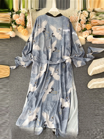 Evatrends cotton gown robe printed kimonos, Outerwear, Polyester, Nightwear, long kimono, Broad sleeves with Cuffs, Light Blue colors, Relax fit, Sawan print