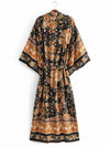 Evatrends cotton gown robe printed kimonos, Outerwear, Cotton, Nightwear, long kimono, Board Sleeves, loose fitting, Floral print