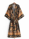 Evatrends cotton gown robe printed kimonos, Outerwear, Cotton, Nightwear, long kimono, Board Sleeves, loose fitting, Floral print